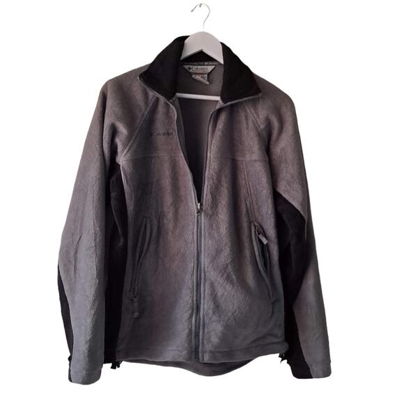 Columbia Mens Light Gray Fleece Jacket with Black Contrast LS High Neck - Size S - Picture 1 of 13